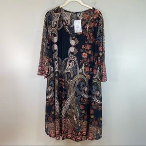 Boho Cross Neck Midi Dress NWT